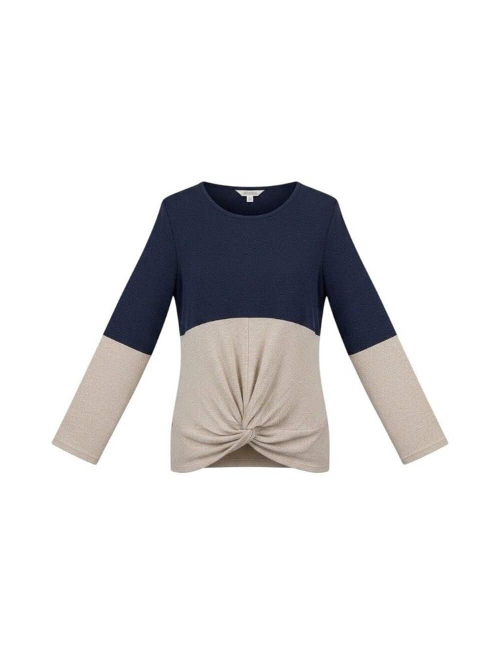 Market & Spruce Womens Navy & Beige Front Twist Knit Top Size L